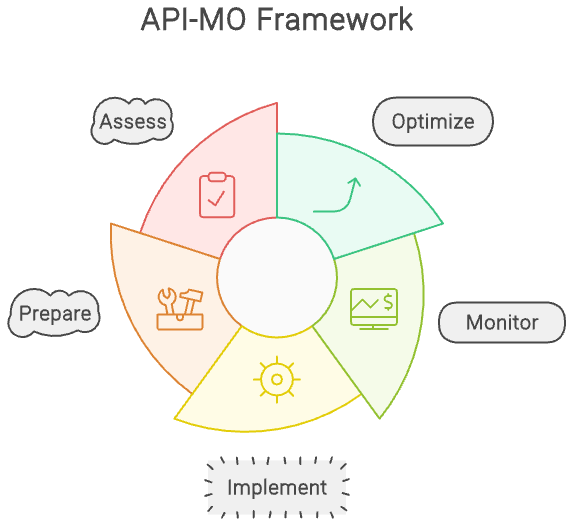 API-MO Framework diagram: Assess, Prepare, Implement, Monitor, Optimize